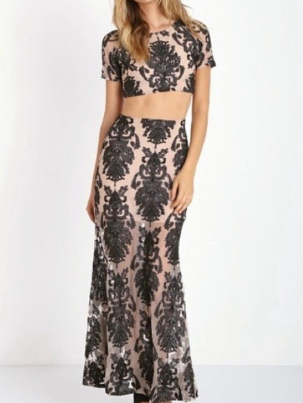 For Love And Lemons Lace Patterned Maxi Skirt M
